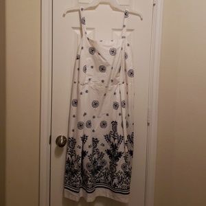 White & Navy Blue Midi Dress